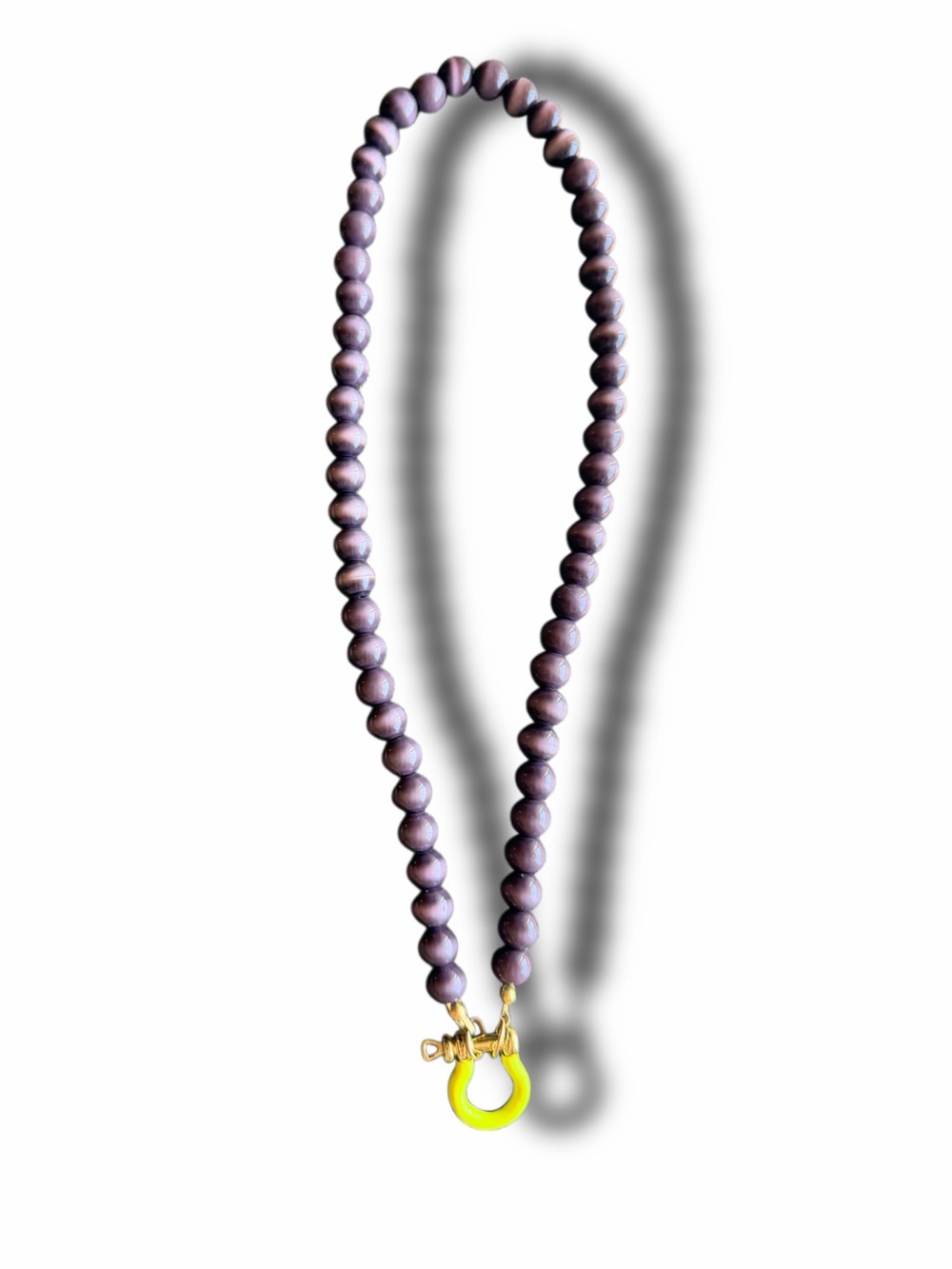 Brown Beaded Necklace with Yellow Accent and Gold Hardware